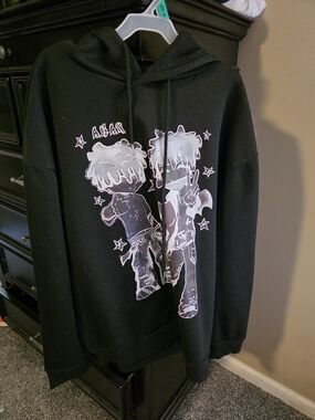 Black Crewneck Sweater with White Graphic Crewneck
